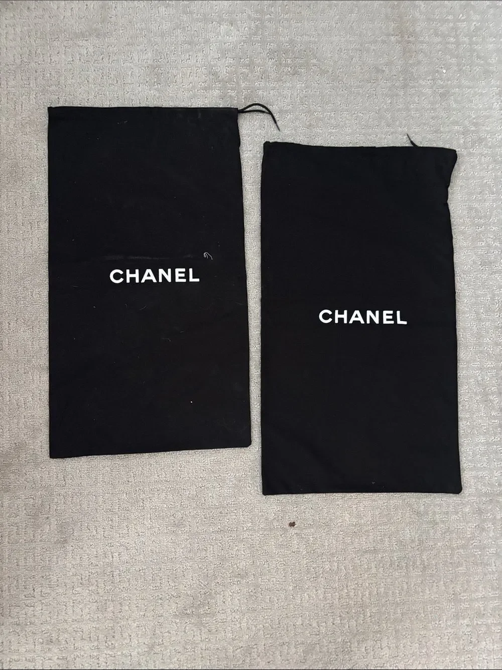 CHANEL Black Drawstring Dust Bag Duo with White Logo